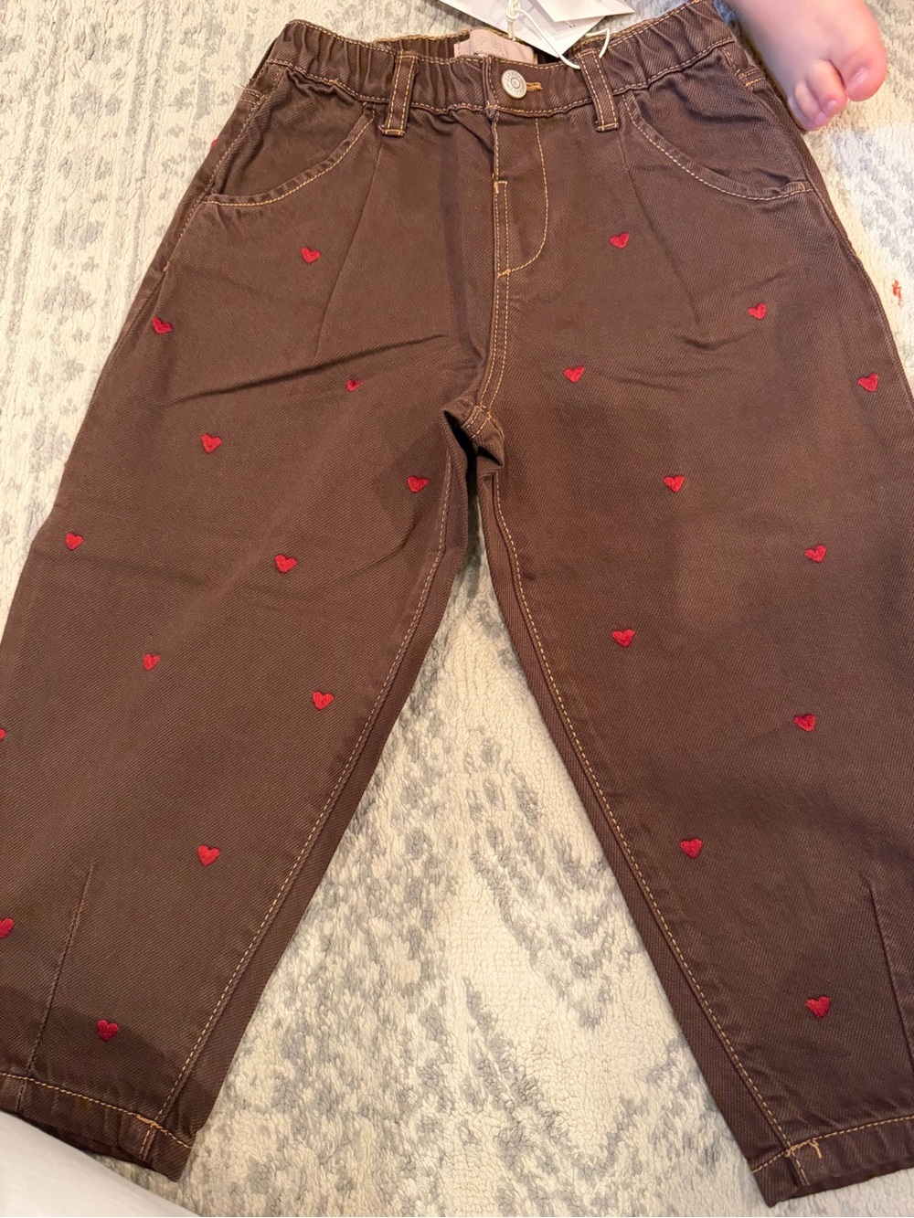 Zara Brown Pants with Red Heart Embroidery